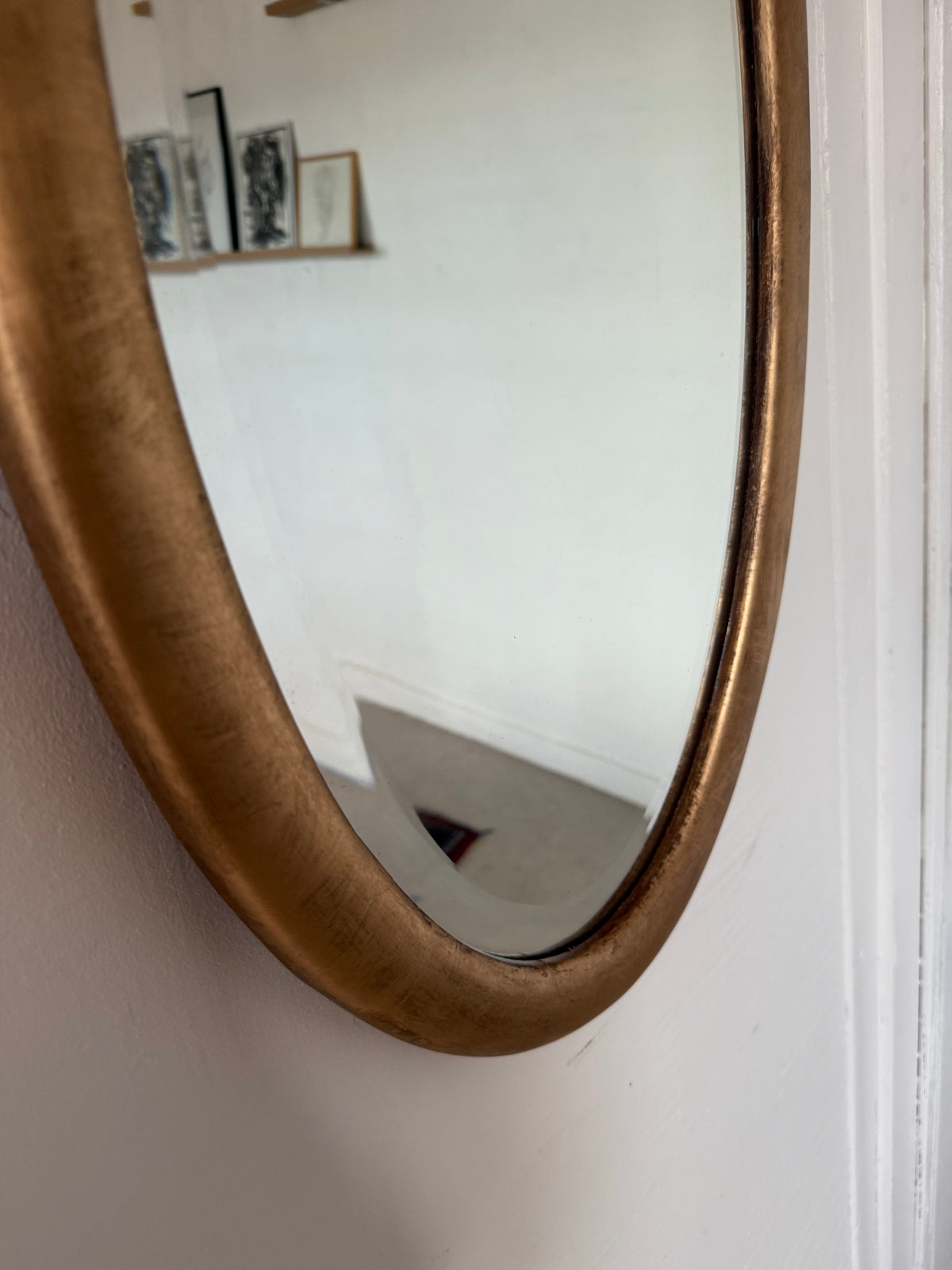 Miroir doré ovale ancien glace biseautée