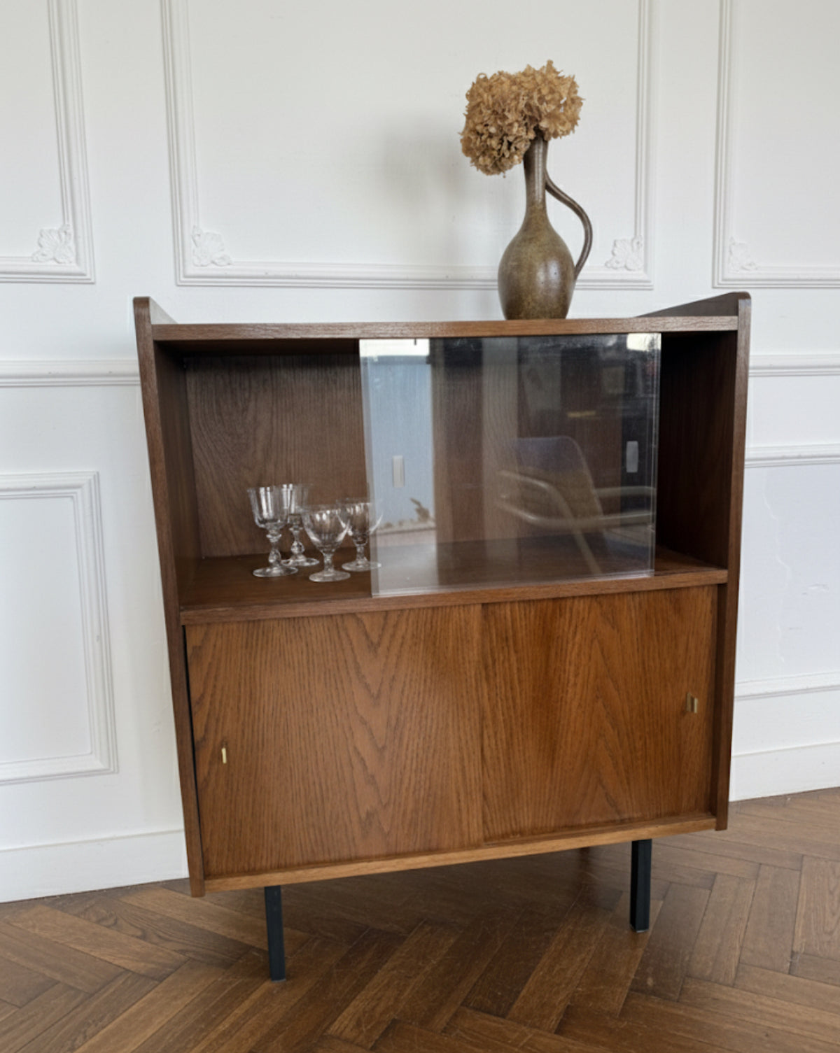 Buffet vaisselier vintage placage chêne