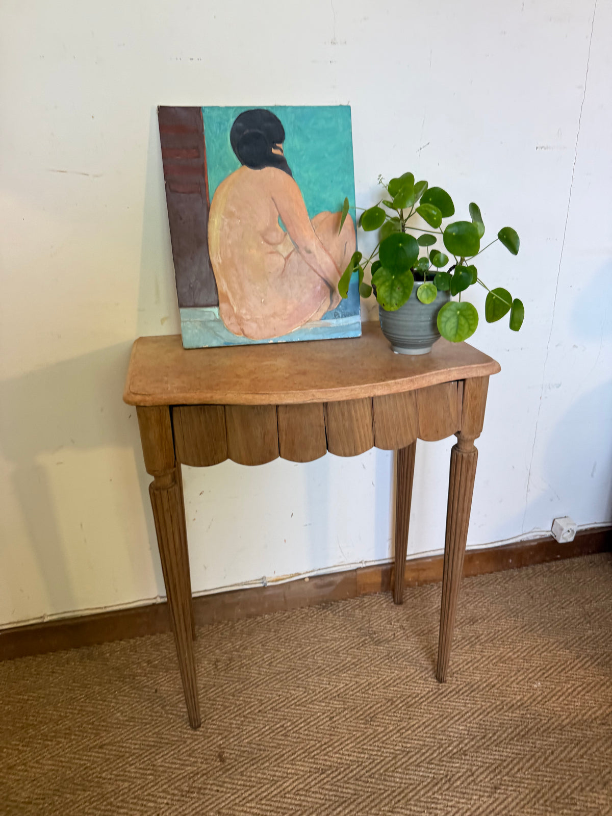 Console desserte Art déco en bois et marbre