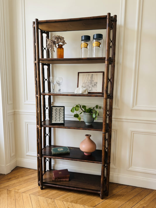 Grande étagère / bibliothèque en rotin vintage