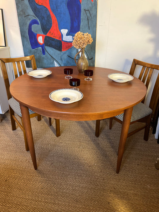 Table à manger vintage à rallonge extensible placage teck années 60