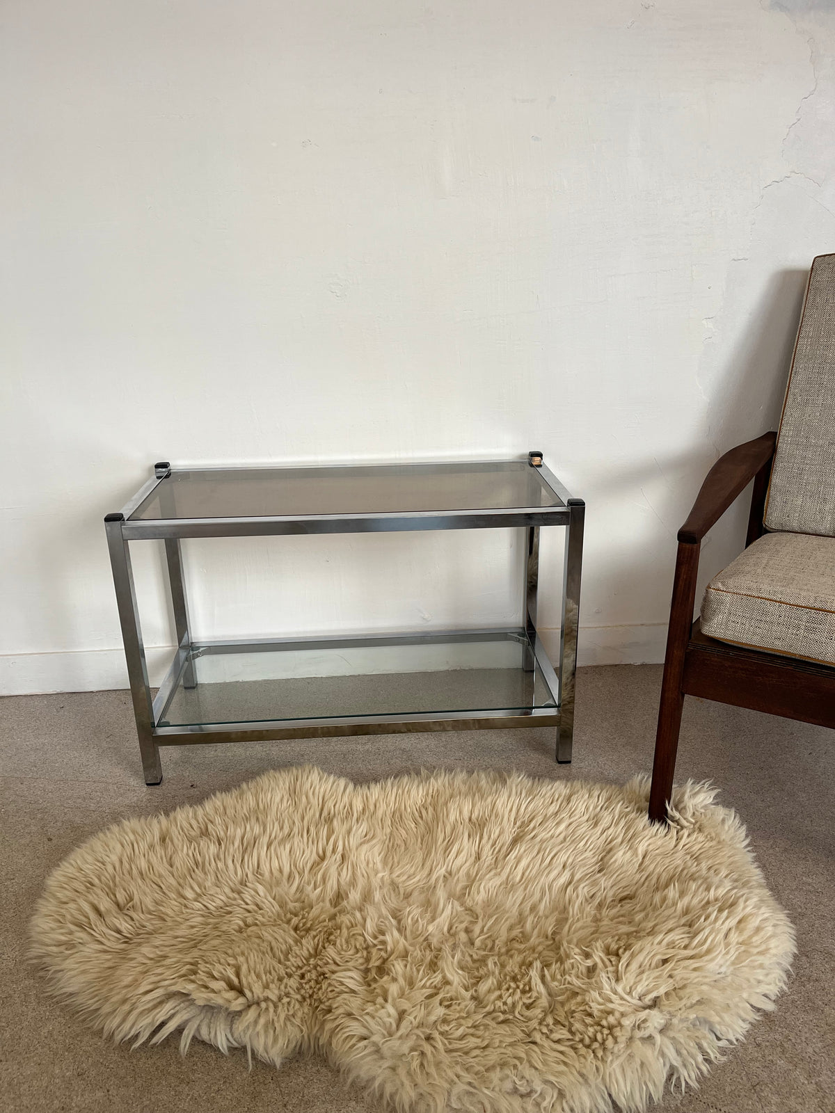 Console en verre et chrome table d'appoint vintage