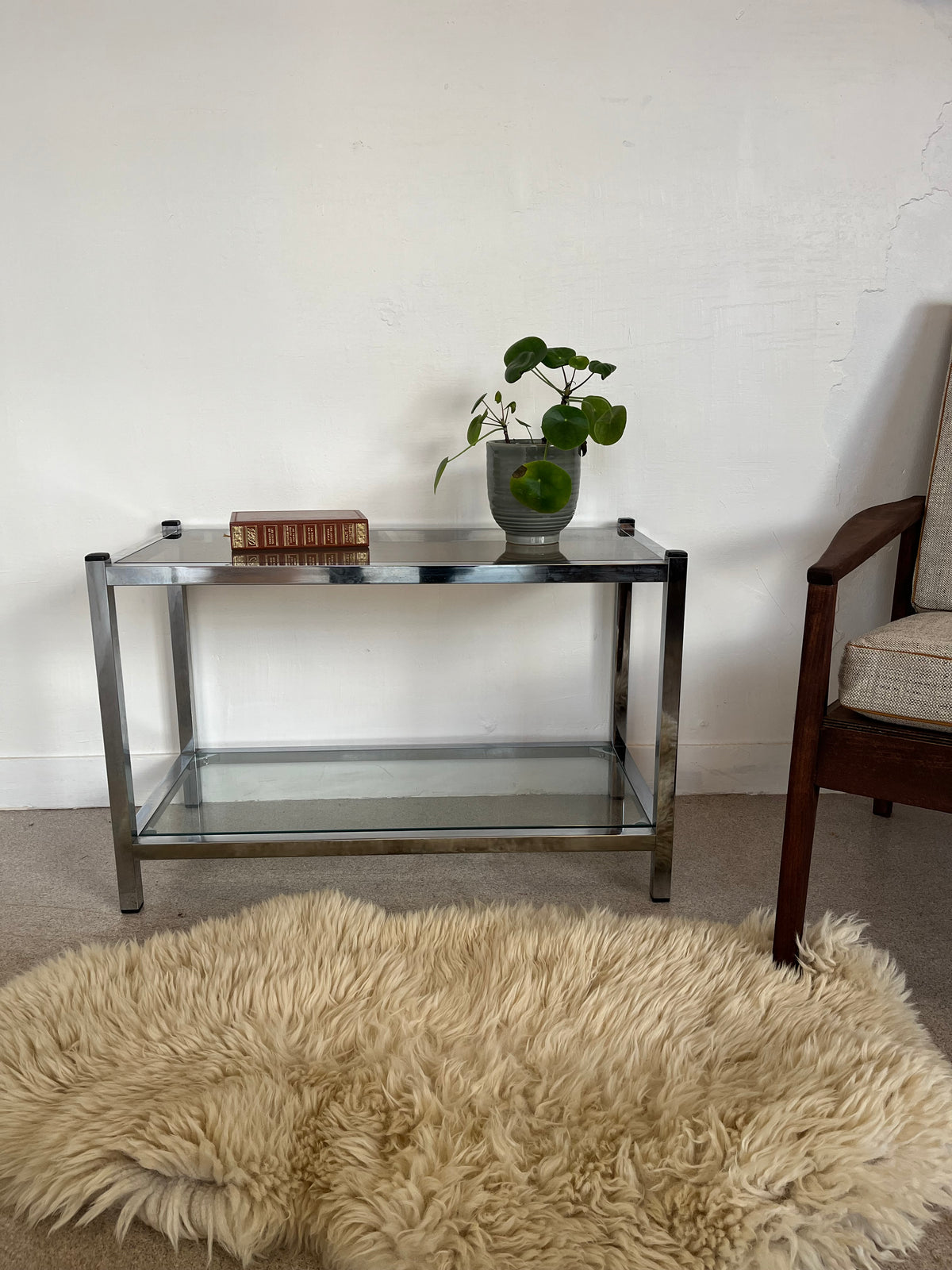 Console en verre et chrome table d'appoint vintage