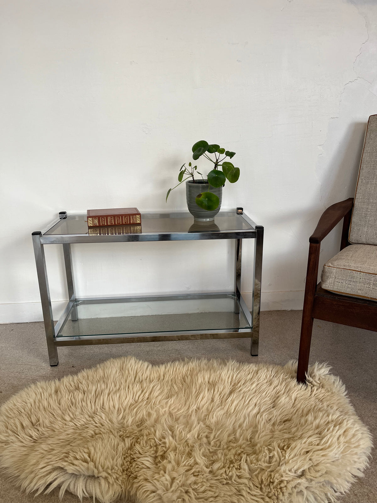 Console en verre et chrome table d'appoint vintage