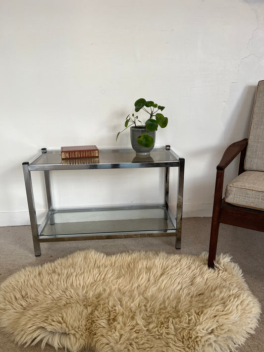 Console en verre et chrome table d'appoint vintage