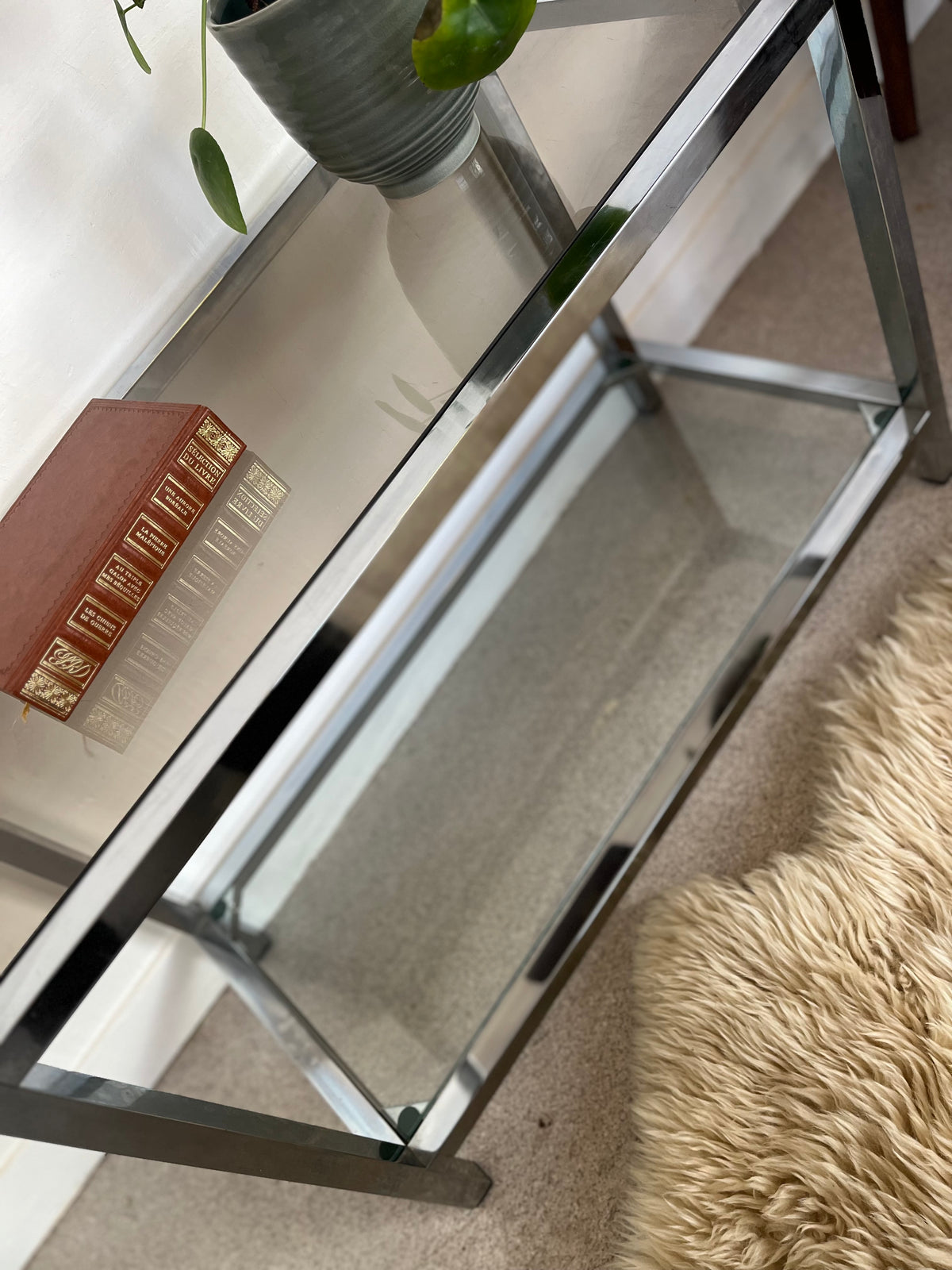 Console en verre et chrome table d'appoint vintage