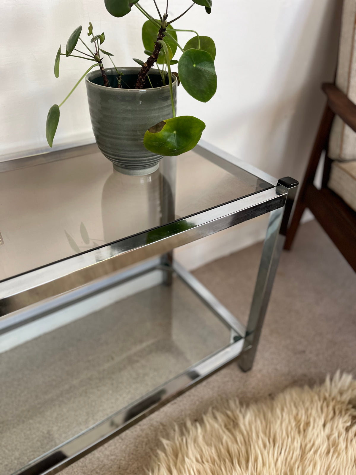 Console en verre et chrome table d'appoint vintage