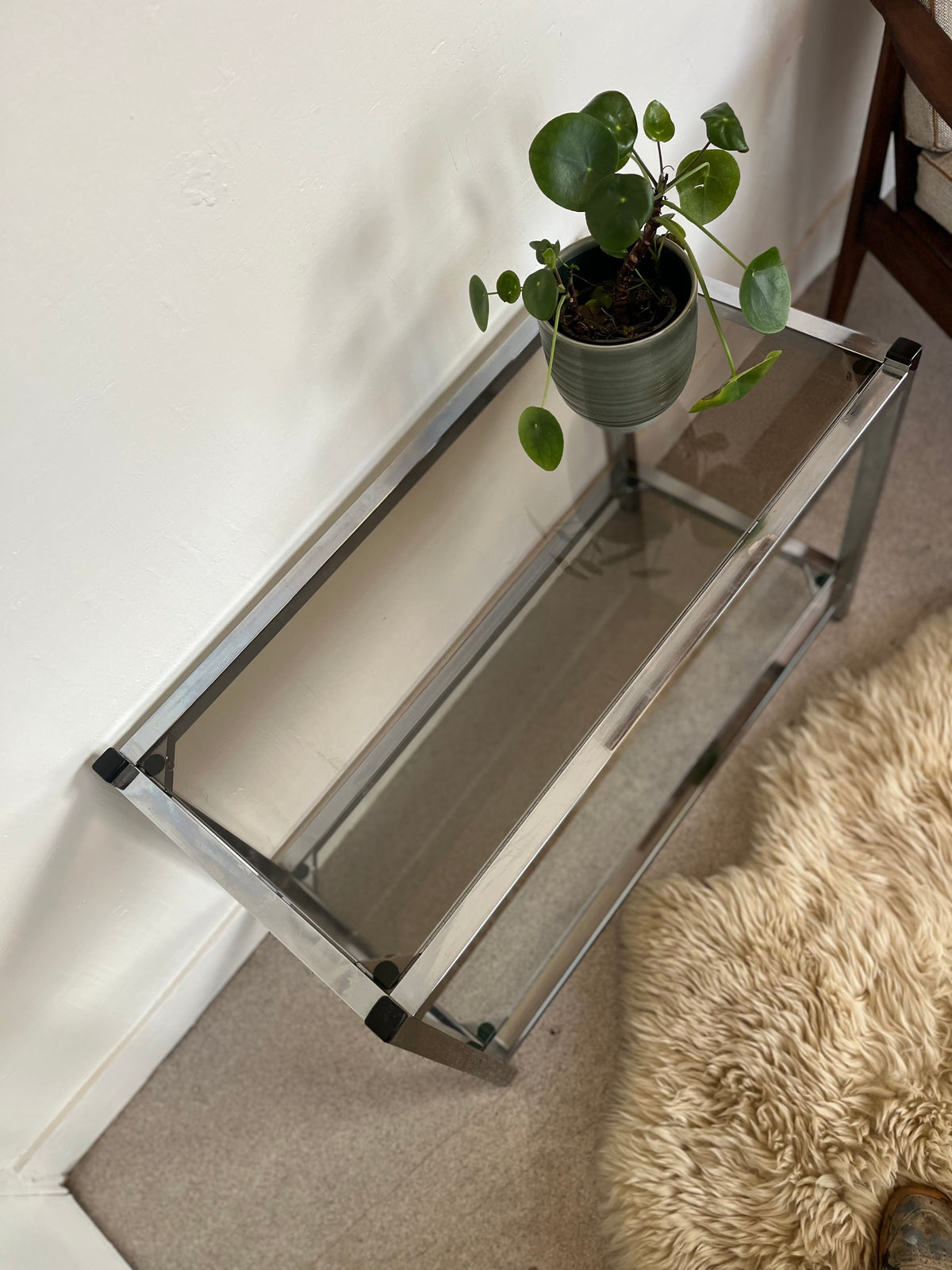 Console en verre et chrome table d'appoint vintage