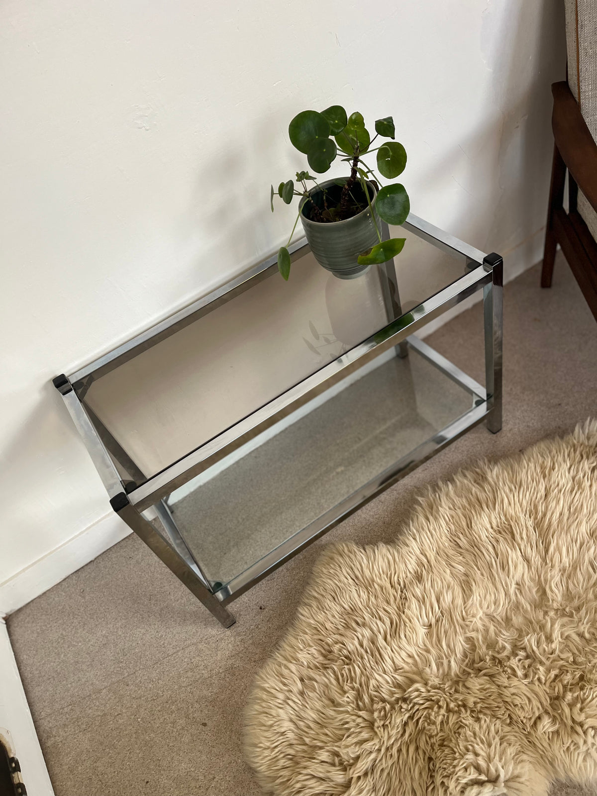 Console en verre et chrome table d'appoint vintage