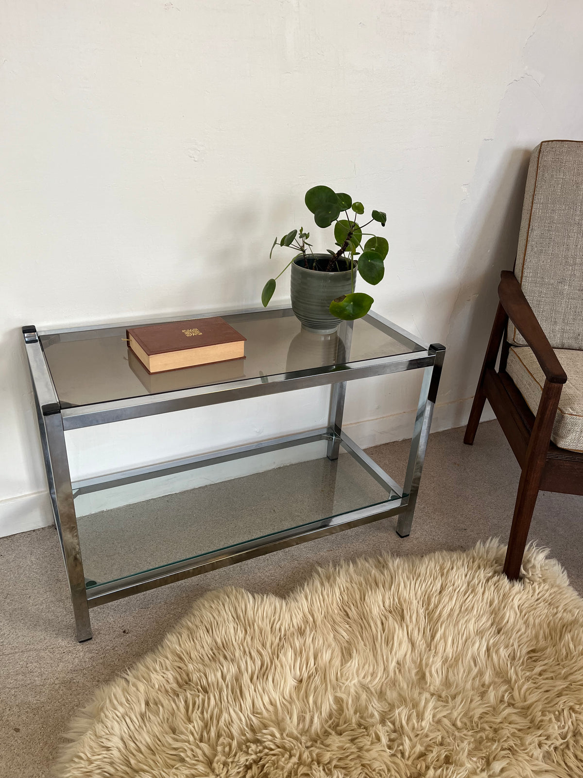 Console en verre et chrome table d'appoint vintage