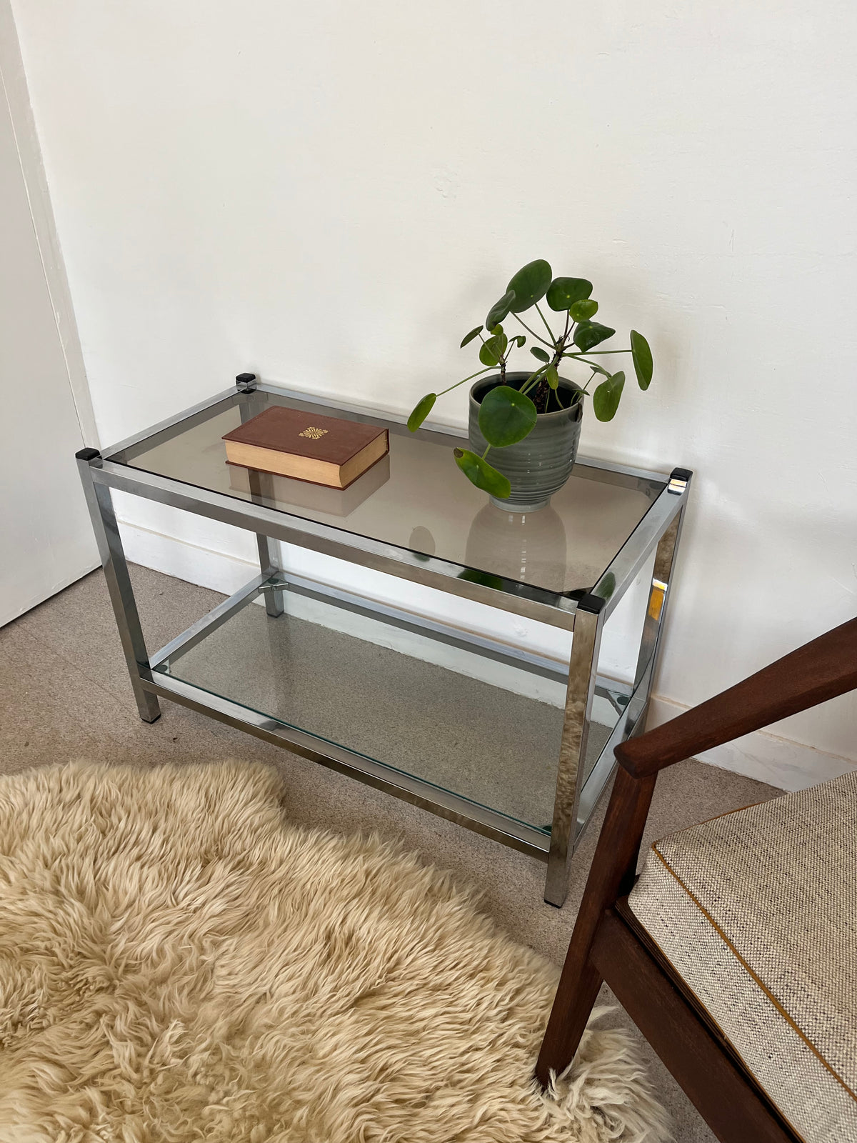 Console en verre et chrome table d'appoint vintage