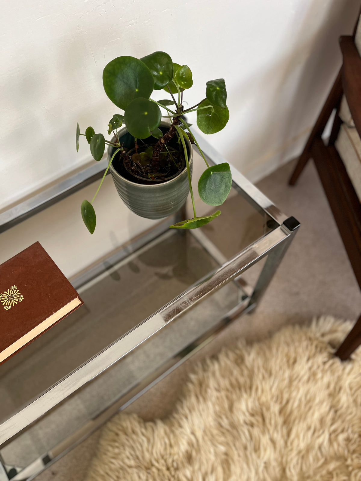 Console en verre et chrome table d'appoint vintage