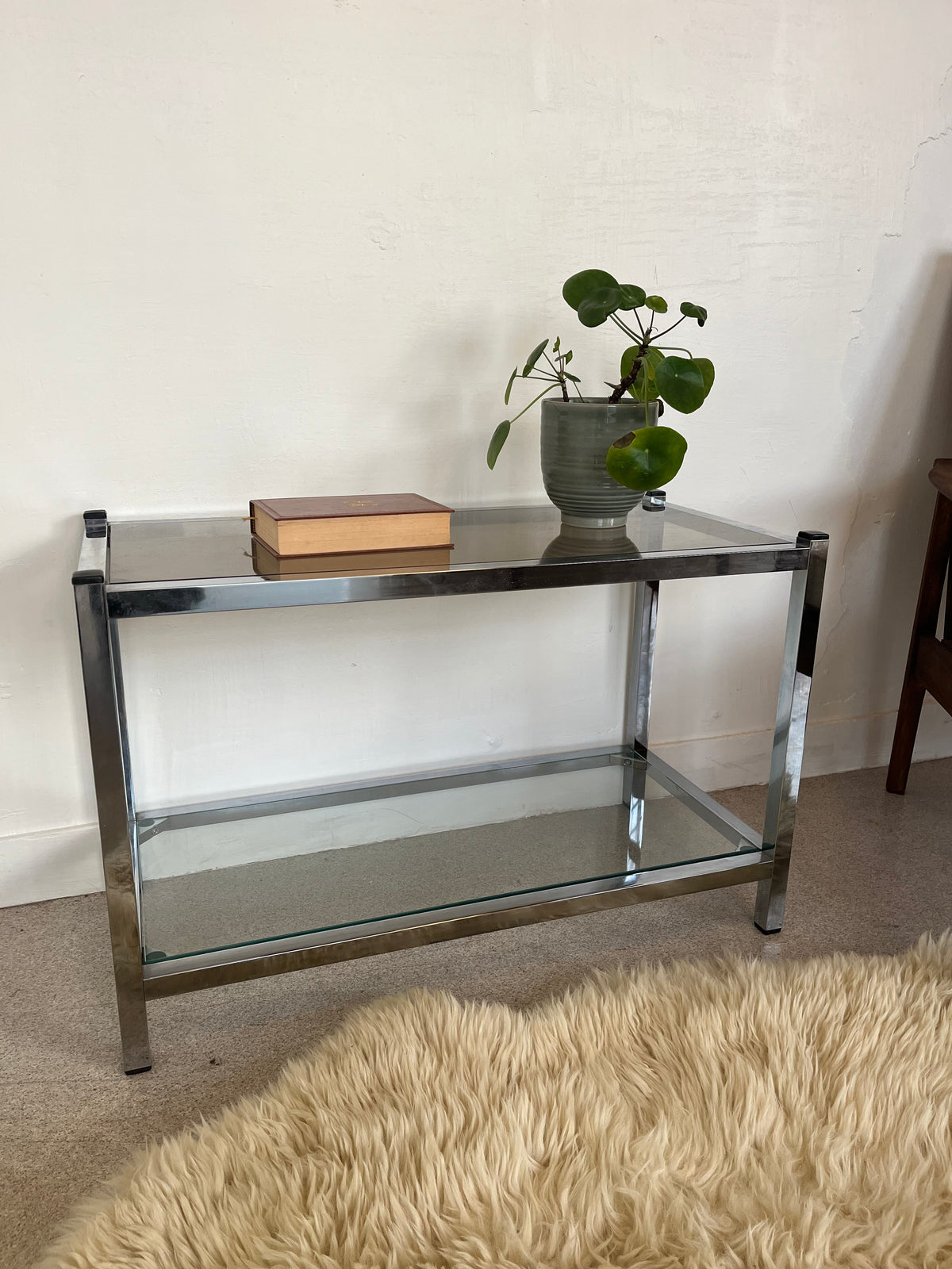 Console en verre et chrome table d'appoint vintage