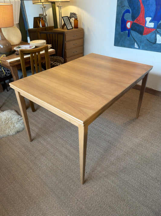 Table à rallonge extensible vintage pieds compas placage hêtre (6/10 pers)