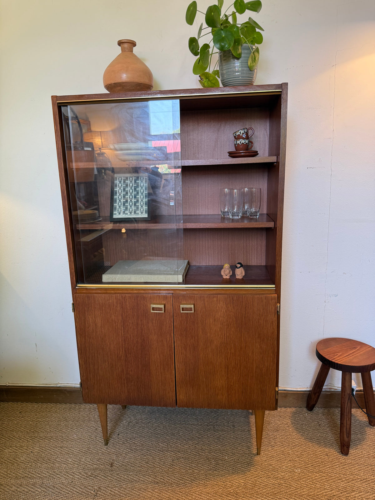 Vaisselier vitrine buffet vintage placage teck