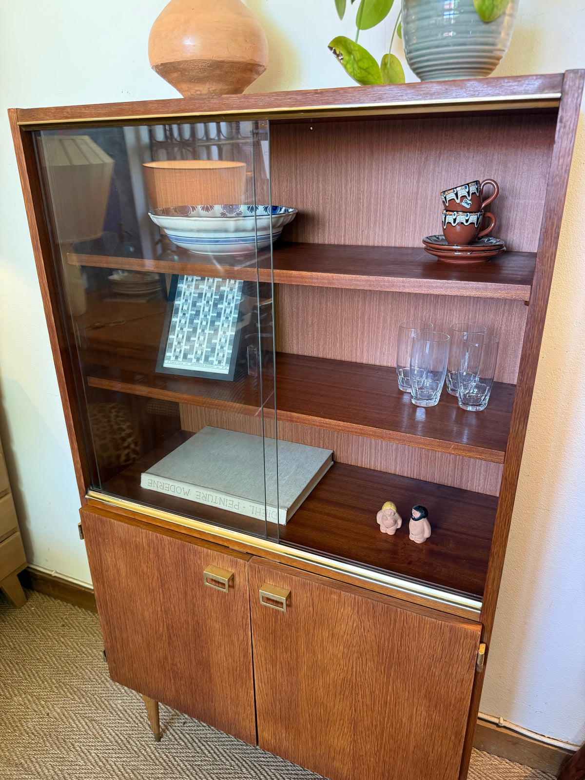 Vaisselier vitrine buffet vintage placage teck