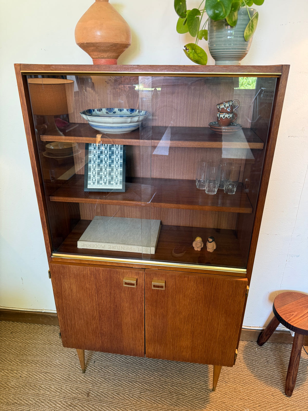 Vaisselier vitrine buffet vintage placage teck
