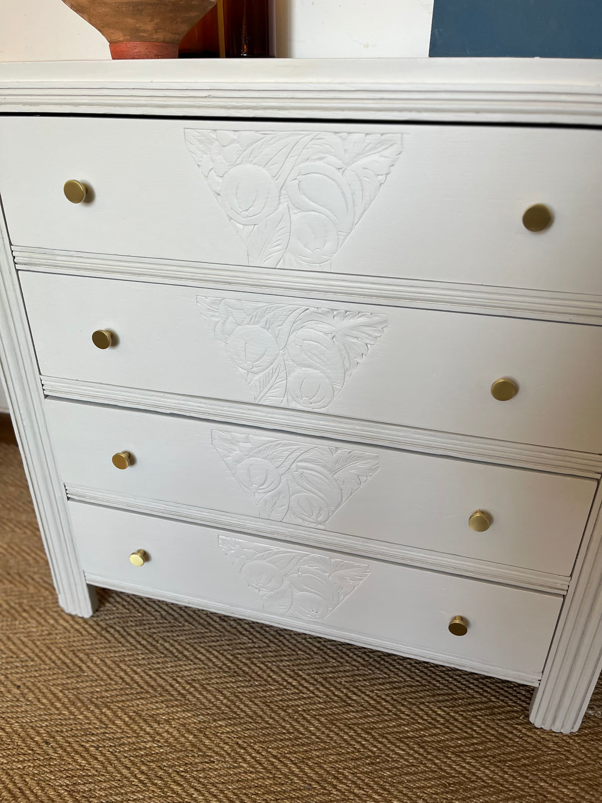 Commode art déco bois restaurée blanche