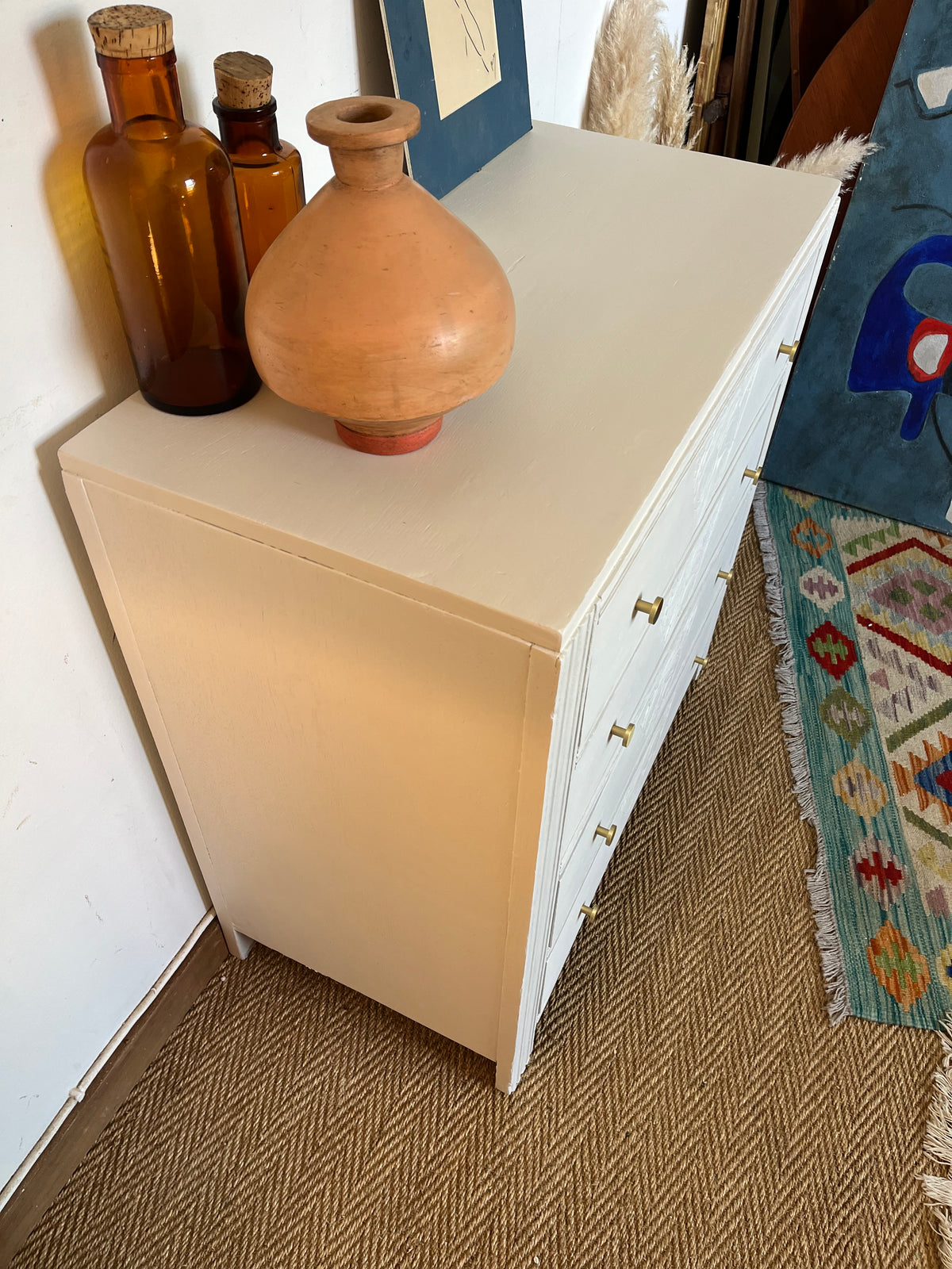 Commode art déco bois restaurée blanche
