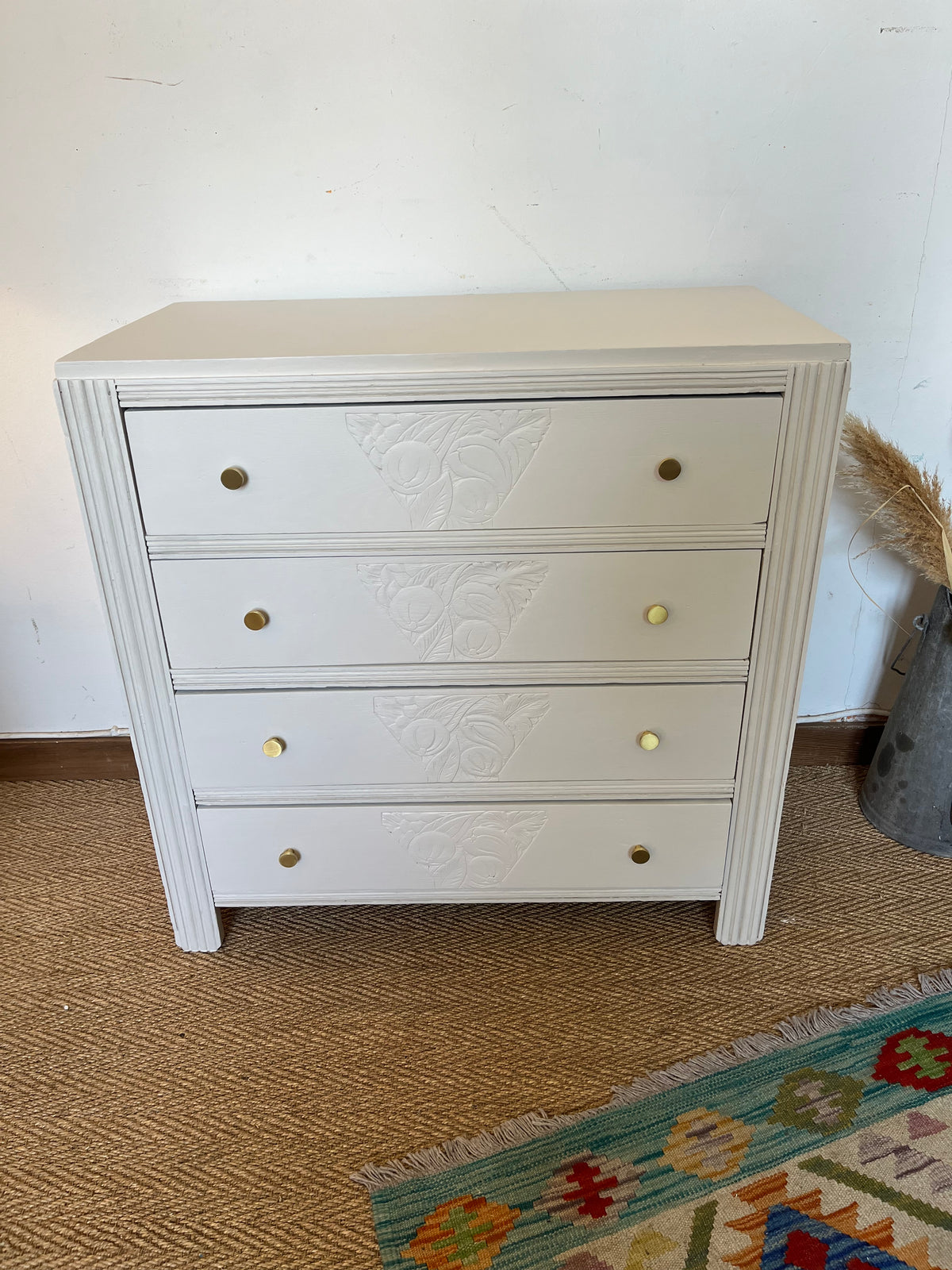 Commode art déco bois restaurée blanche