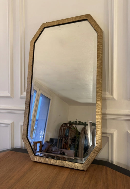 Miroir métal doré vintage art déco glace biseautée