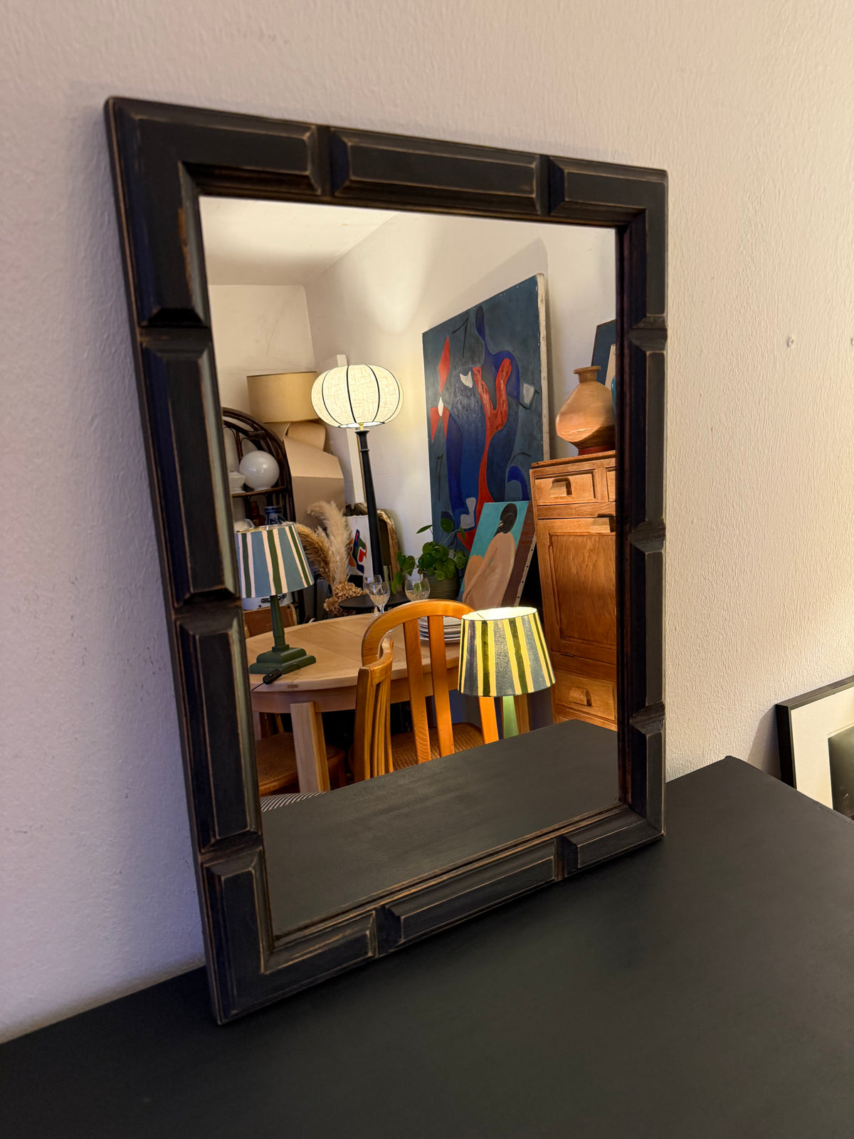 Miroir rectangulaire noir patiné en bois