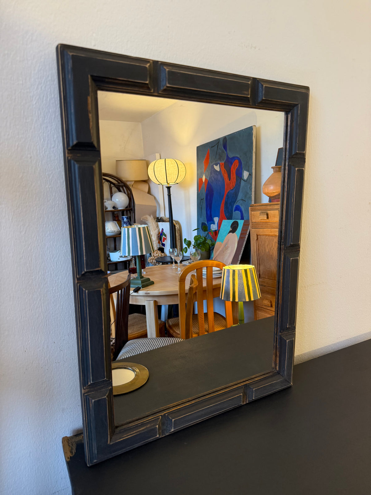 Miroir rectangulaire noir patiné en bois