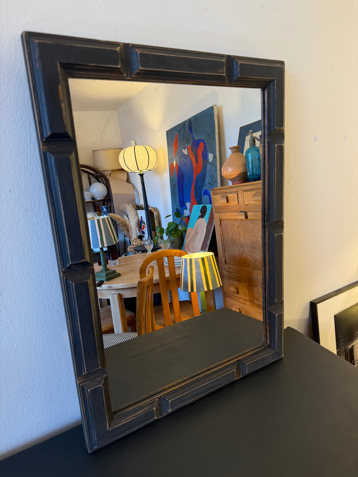 Miroir rectangulaire noir patiné en bois