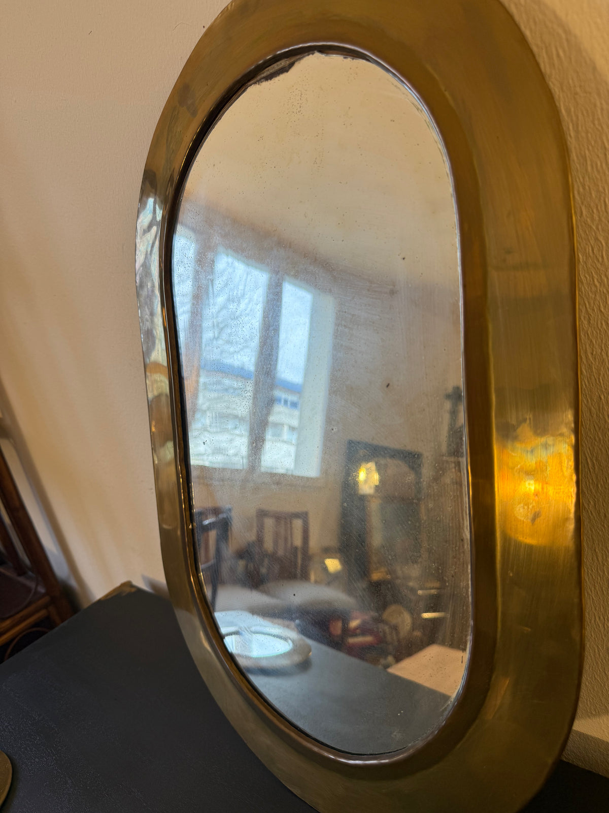 Miroir en laiton doré ancien (artisanat égyptien)
